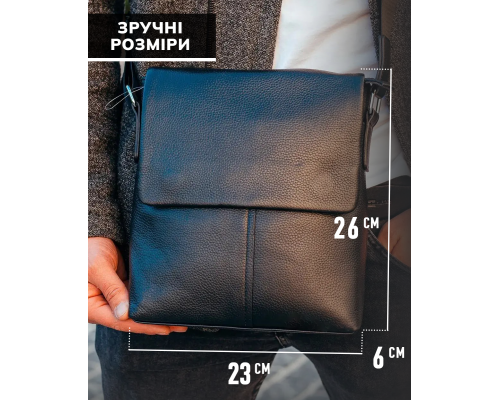 Чоловіча сумка планшет через плече 23х26х6, шкіряна барсетка Tiding Bag SK A75-181 чорна
