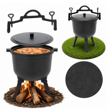 Туристичний чавунний казан 11 л Garden Line на 3 ніжках з кришкою та ручкою для перенесення (Польща)