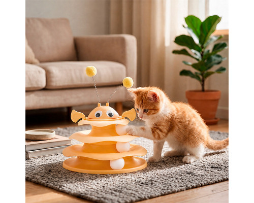 Игрушка Taotaopets 079906 для кота интелектуальная 3-х уровневая Башня Yellow