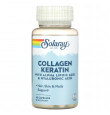 Колаген і кератин, тип I, II, III, Collagen Keratin, Solaray, 60 капсул