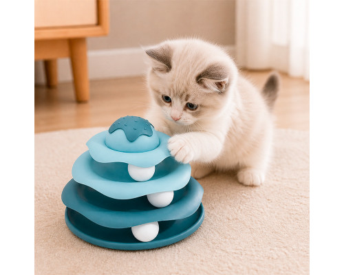 Игрушка Taotaopets 07A10001 для кота интелектуальная 3-х уровневая Башня Dark Blue