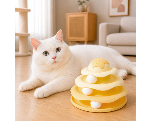 Игрушка Taotaopets 07A10001 для кота интелектуальная 3-х уровневая Башня Yellow
