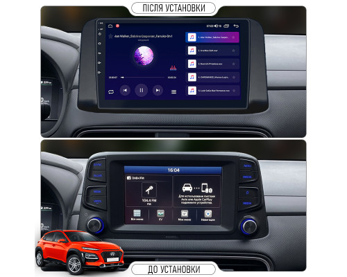Штатная магнитола Lesko для Hyundai Kona I 2017-2020 экран 10" 4/32Gb 4G Wi-Fi GPS Top