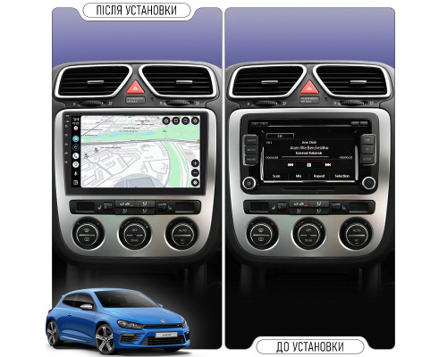 Штатная магнитола Lesko для Volkswagen Scirocco R I Auto A/C 2009-2014 экран 9" 2/32Gb Wi-Fi GPS Base