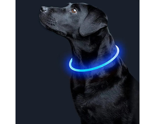 Светодиодный LED ошейник L-18 USB светящийся водоотталкивающий для собак и котов  Blue M