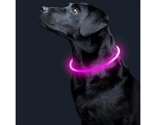 Светодиодный LED ошейник L-18 USB светящийся водоотталкивающий для собак и котов  Pink L