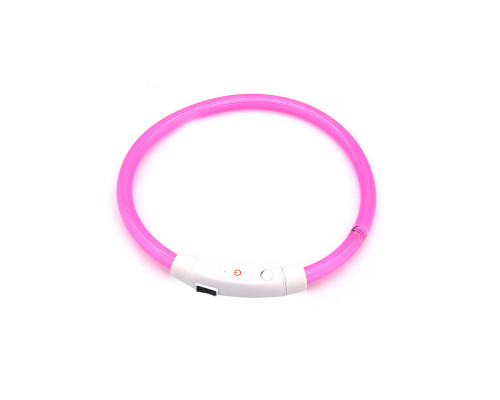 Светодиодный LED ошейник L-18 USB светящийся водоотталкивающий для собак и котов  Pink S