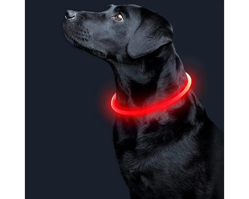 Светодиодный LED ошейник L-18 USB светящийся водоотталкивающий для собак и котов  Red L