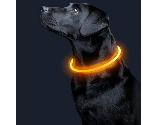 Светодиодный LED ошейник L-18 USB светящийся водоотталкивающий для собак и котов  Yellow M