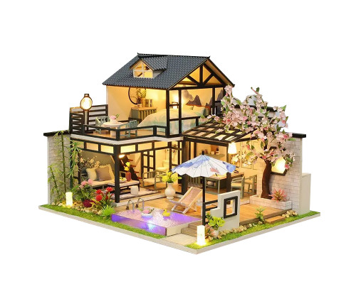 Кукольный дом конструктор DIY House P010-B Японский домик с садом сборный румбокс с LED подсветкой