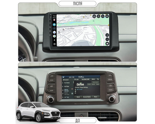Штатная магнитола Lesko для Hyundai Kona I Рестайлинг 2020-2021 экран 10" 2/32Gb 4G Wi-Fi GPS Top