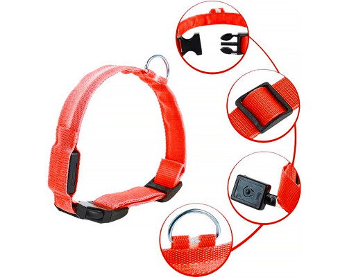 Светодиодный LED ошейник USB светящийся для собак и котов Red L