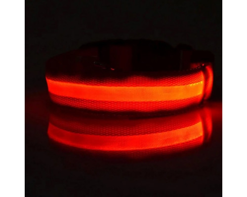 Светодиодный LED ошейник USB светящийся для собак и котов Red S
