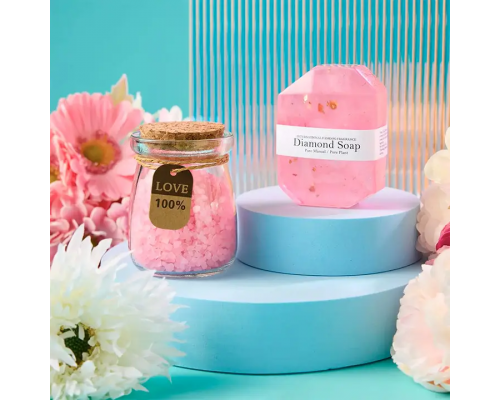 Подарочный Spa Box 0222 23*23*10.5 см из 6 предметов термостакан+алмазное мыло+бомбочка для ванны+соль для ванны+ароматическая свеча+открытка Pink