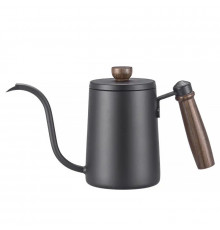 Чайник кофейник заварочный Choxila 11777 с длинным носиком нержавеющая сталь деревянная ручка 600 мл с термометром Black
