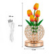 Настольная лампа LED светильник ночник Tulips Crystal SJP0723002 в виде букета тюльпанов в хрустальном шаре Yellow