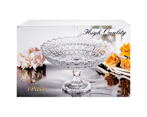 Фруктовниця на ніжці скляна Queen Lace 32 см під кришталь Yiwu HP-34-47