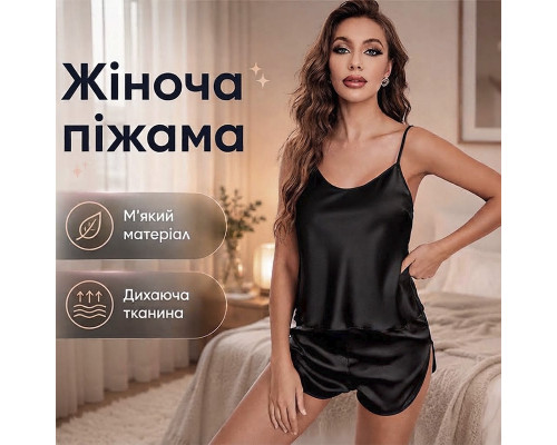 Комплект женской пижамы 2299 Черный атласная майка с шортами M