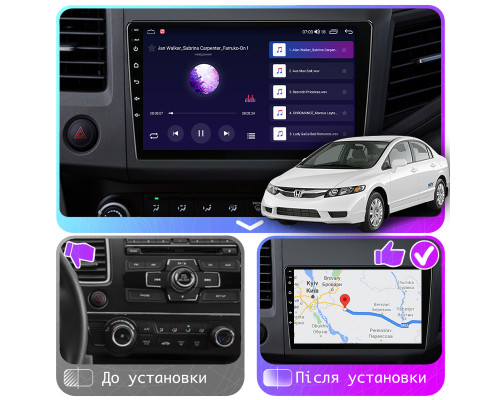 Штатная магнитола Lesko для Honda Civic IX 2011-2015 экран 9" 2/32Gb CarPlay 4G Wi-Fi GPS Prime