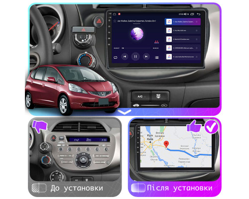 Штатная магнитола Lesko для Honda Fit II 2007-2014 экран 10" 2/32Gb CarPlay 4G Wi-Fi GPS Prime