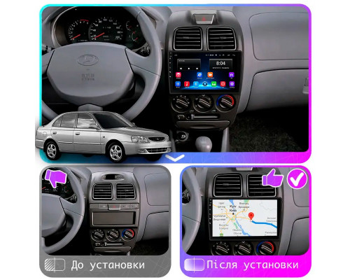 Штатная магнитола Lesko для Hyundai Accent II 1999-2012 экран 9" 2/32Gb Wi-Fi GPS Base