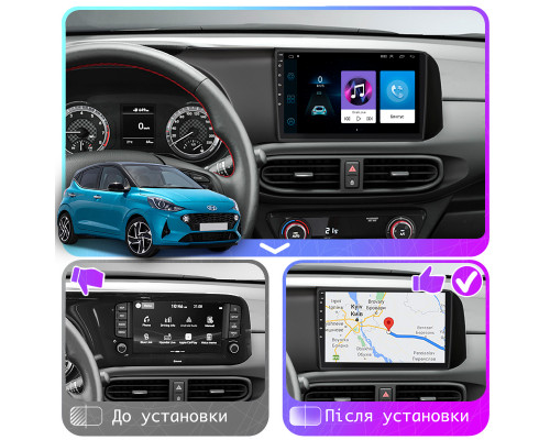Штатная магнитола Lesko для Hyundai i10 III 2019-н.в. экран 9" 1/16Gb Wi-Fi GPS Base