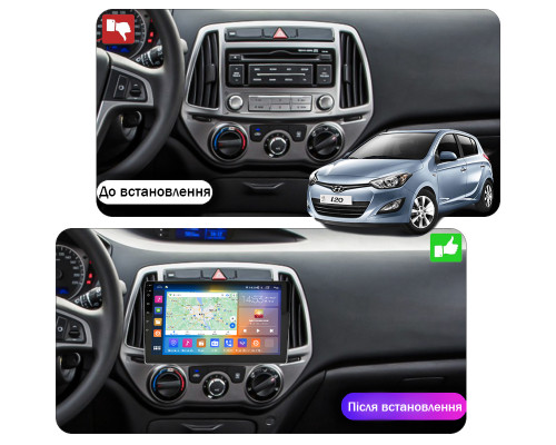 Штатная магнитола Lesko для Hyundai i20 I Рестайлинг 2012-2014 экран 9" 2/32Gb CarPlay 4G Wi-Fi GPS Prime