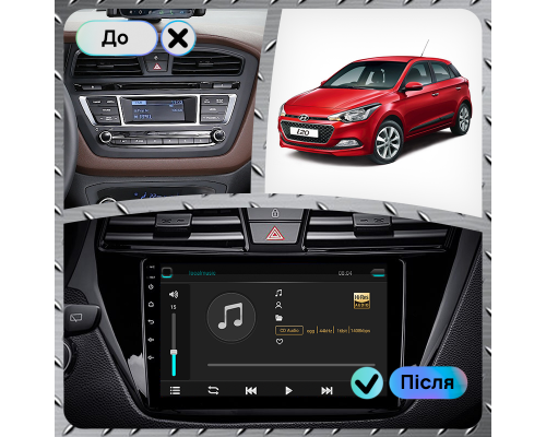 Штатная магнитола Lesko для Hyundai i20 II 2014-2018 экран 9" 2/32Gb Wi-Fi GPS Base