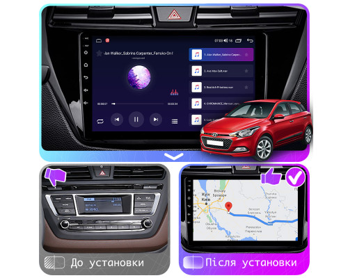 Штатная магнитола Lesko для Hyundai i20 II 2014-2018 экран 9" 2/32Gb CarPlay 4G Wi-Fi GPS Prime