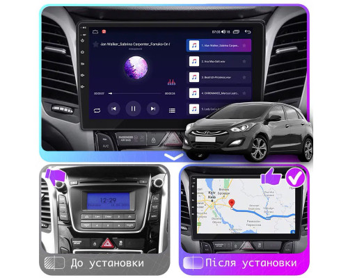 Штатная магнитола Lesko для Hyundai i30 II Рестайлинг 2015-2017 экран 9" 2/32Gb Wi-Fi GPS Base
