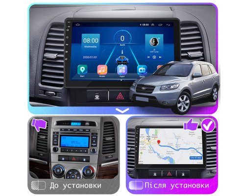 Штатная магнитола Lesko для Hyundai Santa Fe II 2005-2010 экран 9" 2/32Gb 4G Wi-Fi GPS Top