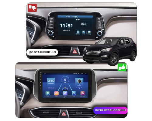 Штатная магнитола Lesko для Hyundai Santa Fe IV 2018-2021 экран 10" 2/32Gb 4G Wi-Fi GPS Top