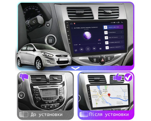 Штатная магнитола Lesko для Hyundai Solaris I 2010-2014 экран 10" 6/128Gb 4G Wi-Fi GPS Top