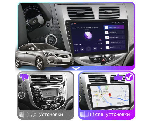 Штатная магнитола Lesko для Hyundai Solaris I Рестайлинг 2014-2017 экран 10" 4/32Gb 4G Wi-Fi GPS Top