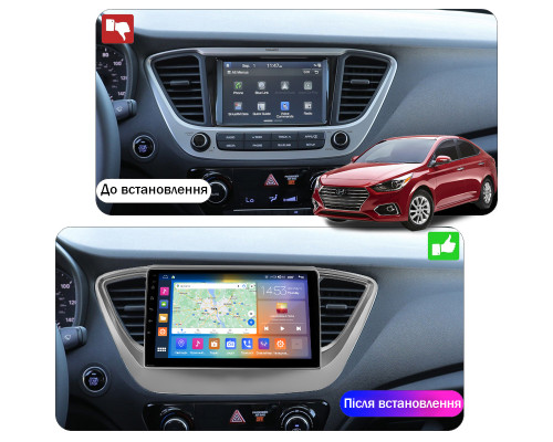 Штатная магнитола Lesko для Hyundai Solaris II 2017-2020 экран 9" 2/32Gb CarPlay 4G Wi-Fi GPS Prime