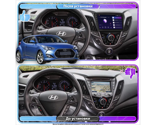 Штатная магнитола Lesko для Hyundai Veloster I Рестайлинг 2015-2017 экран 9" 2/32Gb Wi-Fi GPS Base