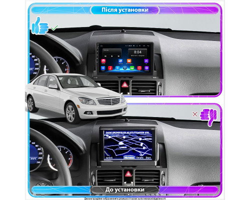 Штатная магнитола Lesko для Mercedes-Benz C-Класс III (W204) 2006-2011 экран 9" 2/32Gb Wi-Fi GPS Base