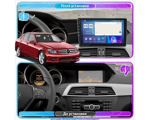 Штатная магнитола Lesko для Mercedes-Benz C-Класс III (W204) Рестайлинг 2011-2015 экран 9" 2/32Gb CarPlay 4G Wi-Fi GPS Prime