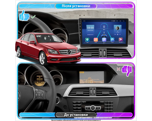 Штатная магнитола Lesko для Mercedes-Benz C-Класс III (W204) Рестайлинг 2011-2015 экран 9" 2/32Gb 4G Wi-Fi GPS Top