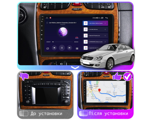 Штатная магнитола Lesko для Mercedes-Benz CLK-Класс II (W209) 2002-2005 экран 9" 4/64Gb CarPlay 4G Wi-Fi GPS Prime