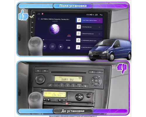 Штатная магнитола Lesko для Mercedes-Benz Vito II (W639) Рестайлинг 2010-2014 экран 10" 6/128Gb 4G Wi-Fi GPS Top