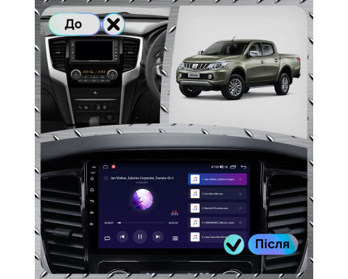 Штатная магнитола Lesko для Mitsubishi L200 V 2015-2019 экран 9" 4/64Gb CarPlay 4G Wi-Fi GPS Prime