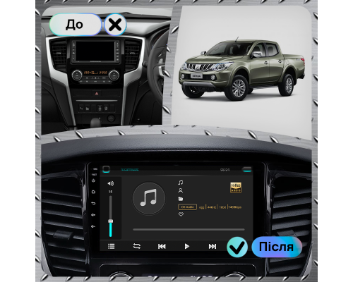 Штатная магнитола Lesko для Mitsubishi L200 V 2015-2019 экран 9" 4/64Gb 4G Wi-Fi GPS Top