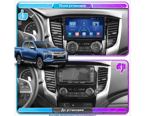 Штатная магнитола Lesko для Mitsubishi L200 V Manual AC 2015-2019 экран 9" 2/32Gb 4G Wi-Fi GPS Top