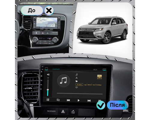 Штатная магнитола Lesko для Mitsubishi Outlander III Рестайлинг 2014-2015 экран 10" 6/128Gb 4G Wi-Fi GPS Top