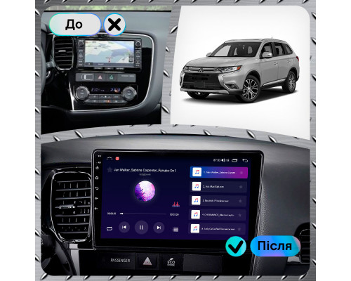 Штатная магнитола Lesko для Mitsubishi Outlander III Рестайлинг 3 2018-н.в. экран 10" 2/32Gb CarPlay 4G Wi-Fi GPS Prime
