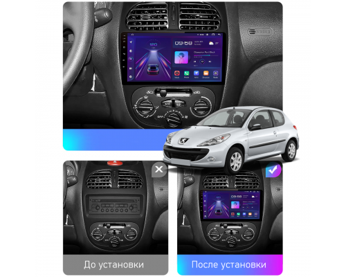 Штатная магнитола Lesko для Peugeot 206  1998-2012 экран 9" 4/64Gb 4G Wi-Fi GPS Top