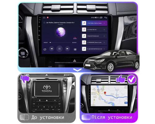 Штатная магнитола Lesko для Toyota Camry VII (XV50) Рестайлинг 2014-2017 экран 10" 6/128Gb 4G Wi-Fi GPS Top
