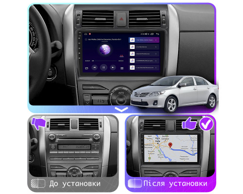 Штатная магнитола Lesko для Toyota Corolla X (E140, E150) Рестайлинг 2010-2013 экран 9" 2/32Gb CarPlay 4G Wi-Fi GPS Prime