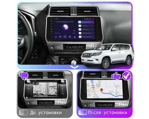 Штатная магнитола Lesko для Toyota Land Cruiser Prado 150 Series Рестайлинг 2 2017-2020 экран 10" 6/128Gb 4G Wi-Fi GPS Top